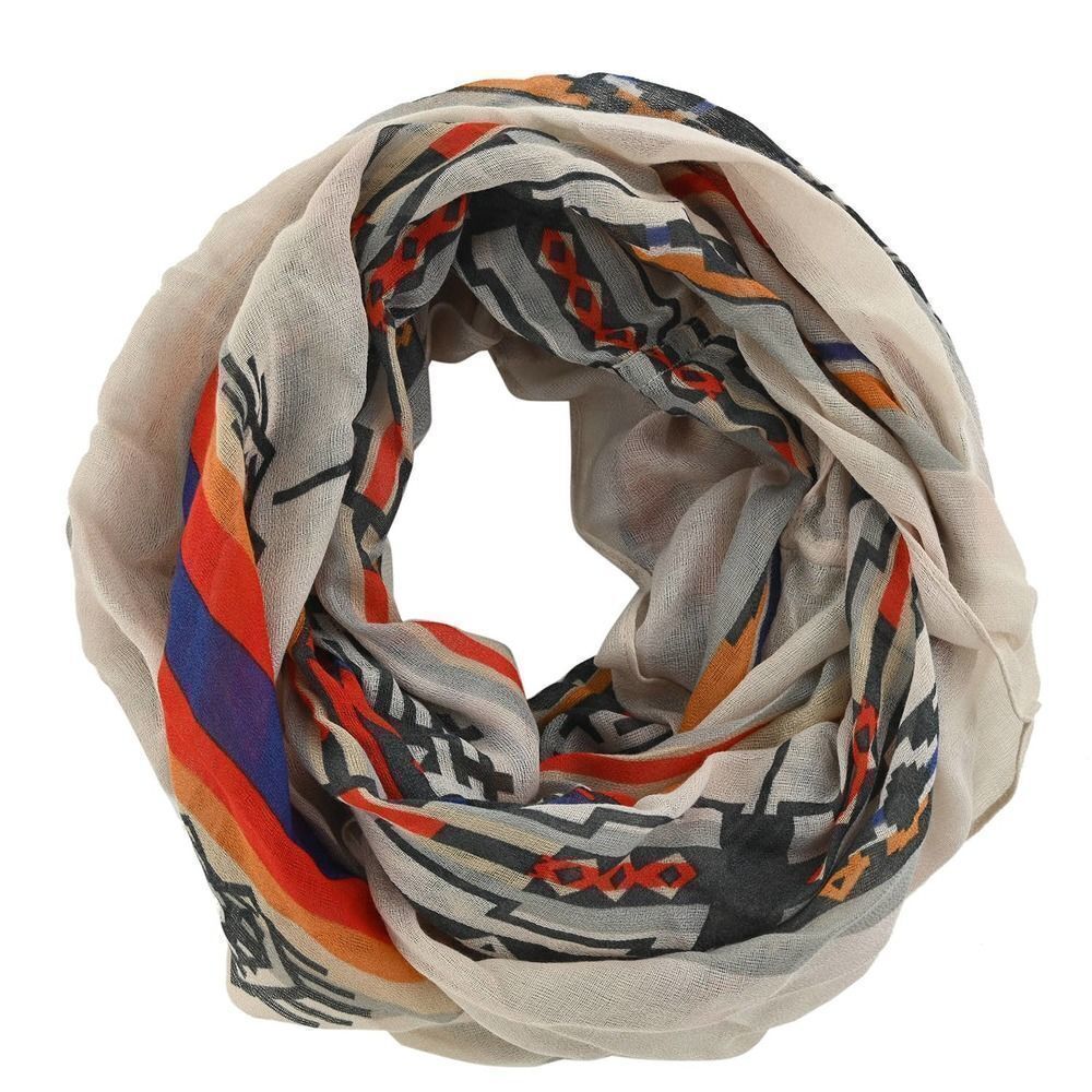Ivory Southwestern Print Lightweight Oblong Scarf with Raw Fringe 3 For $30